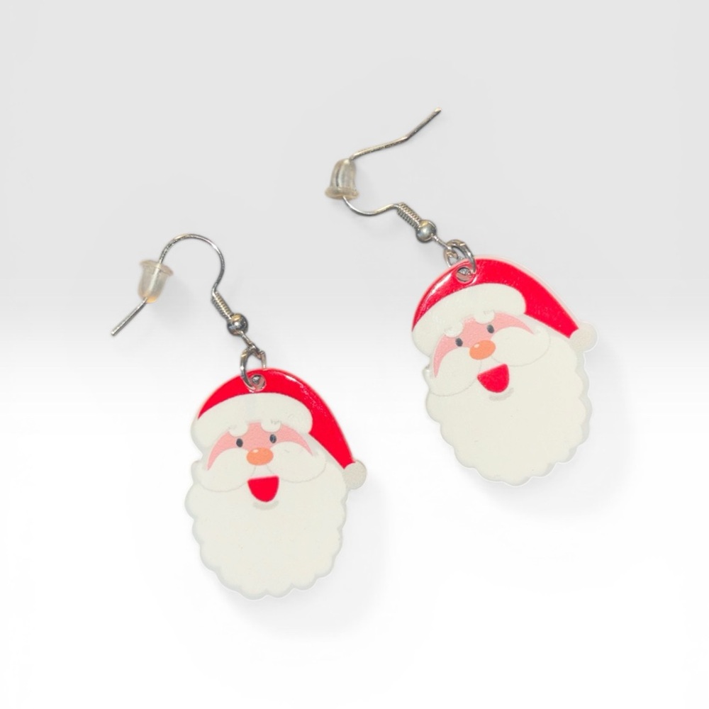 Santa Face Holiday Dangle Earrings - Red & White